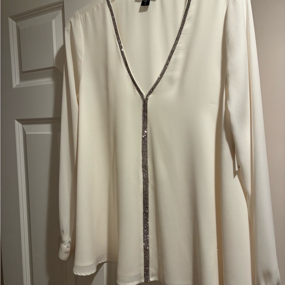 Karen Kane Ivory Blouse with crystal trim